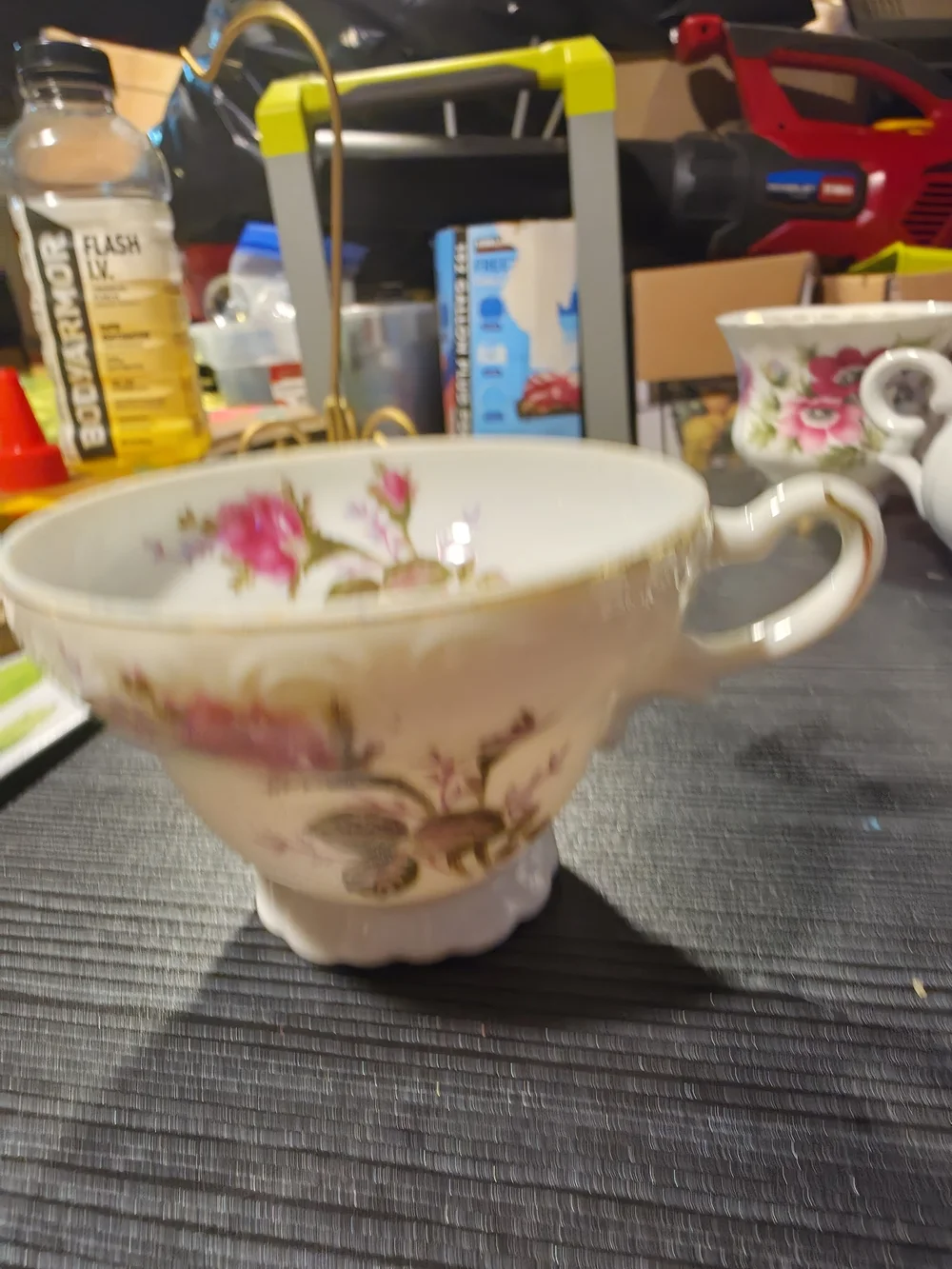 Floral Porcelain Teacup with Pink Rose Motif